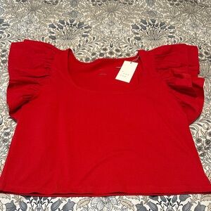 a new day Red Ruffled Sleeve Crop Top